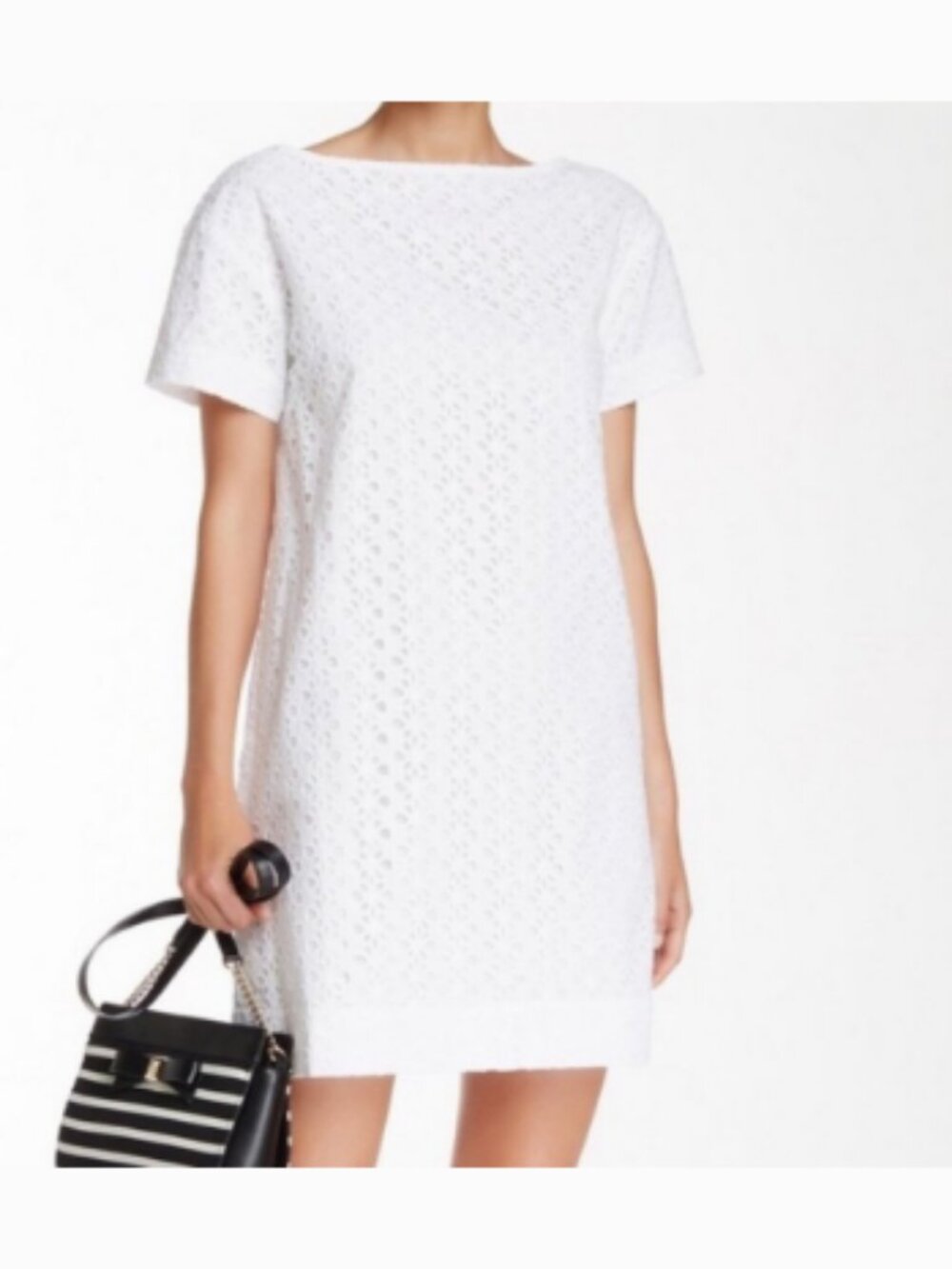 Kate Spade NEW Size 6 White Eyelet Shift Mini Dress Short Sleeve Lined